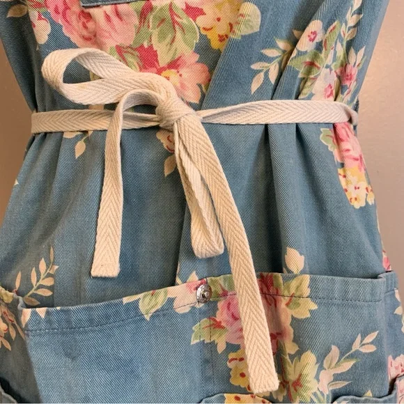 Ralph Lauren VTG 90s Blue Label Floral Denim 90s Apron Wrap Dress - Picture 2 of 13